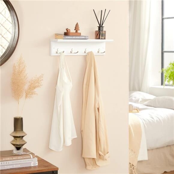 Wall-Mounted Hanging Coat Rack with Wooden Shelf, 4 Double Hooks - Picture 6 of 7